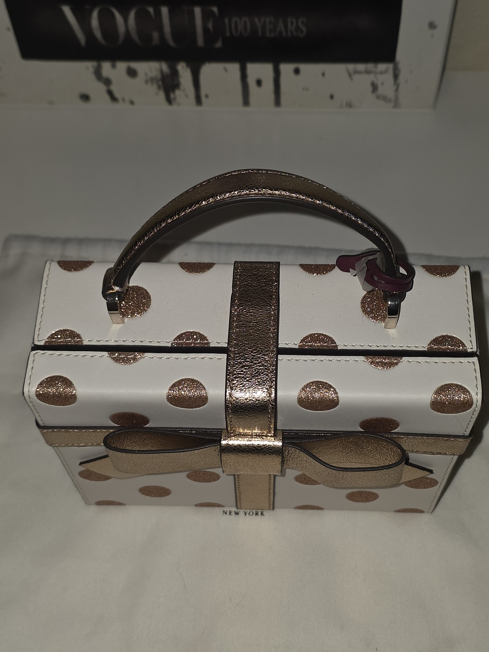 kate spade White Mini Box Bag with Rose Gold Bow & Polka Dots - Picture 9 of 12